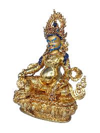 [yellow Jambhala Or Kuber], Buddhist Handmade Statue, [face Painted], [stone Setting] And [gold Plated]