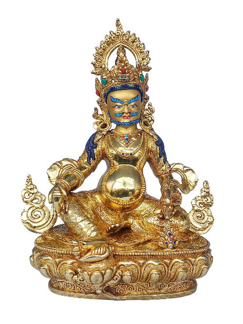 [yellow Jambhala Or Kuber], Buddhist Handmade Statue, [face Painted], [stone Setting] And [gold Plated]