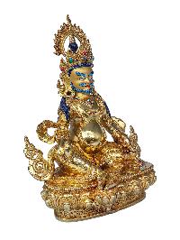 [yellow Jambhala Or Kuber], Buddhist Handmade Statue, [face Painted], [stone Setting] And [gold Plated]