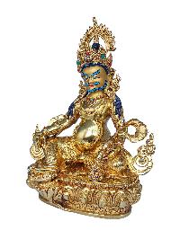 [yellow Jambhala Or Kuber], Buddhist Handmade Statue, [face Painted], [stone Setting] And [gold Plated]