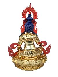 [yellow Jambhala Or Kuber], Buddhist Handmade Statue, [face Painted], [stone Setting] And [gold Plated]
