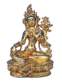 [21 Tara Set], Buddhist Handmade Statue, [face Painted], [stone Setting] And [gold Plated]