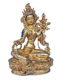 [21 Tara Set], Buddhist Handmade Statue, [face Painted], [stone Setting] And [gold Plated]