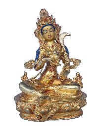 [21 Tara Set], Buddhist Handmade Statue, [face Painted], [stone Setting] And [gold Plated]
