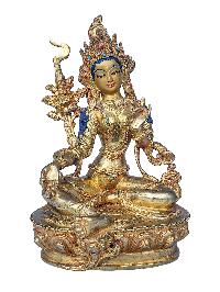 [21 Tara Set], Buddhist Handmade Statue, [face Painted], [stone Setting] And [gold Plated]