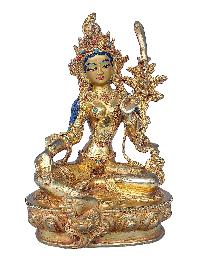 [21 Tara Set], Buddhist Handmade Statue, [face Painted], [stone Setting] And [gold Plated]