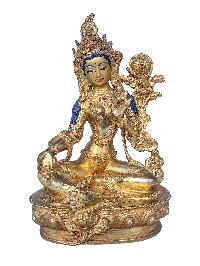 [21 Tara Set], Buddhist Handmade Statue, [face Painted], [stone Setting] And [gold Plated]