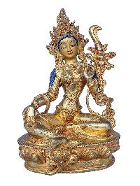 [21 Tara Set], Buddhist Handmade Statue, [face Painted], [stone Setting] And [gold Plated]