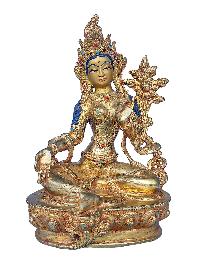 [21 Tara Set], Buddhist Handmade Statue, [face Painted], [stone Setting] And [gold Plated]