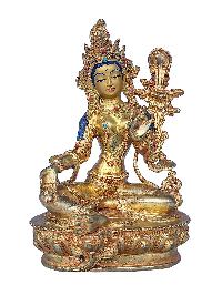 [21 Tara Set], Buddhist Handmade Statue, [face Painted], [stone Setting] And [gold Plated]