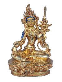 [21 Tara Set], Buddhist Handmade Statue, [face Painted], [stone Setting] And [gold Plated]