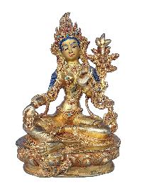 [21 Tara Set], Buddhist Handmade Statue, [face Painted], [stone Setting] And [gold Plated]