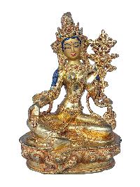 [21 Tara Set], Buddhist Handmade Statue, [face Painted], [stone Setting] And [gold Plated]