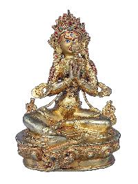[21 Tara Set], Buddhist Handmade Statue, [face Painted], [stone Setting] And [gold Plated]