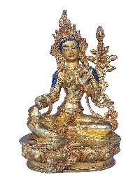[21 Tara Set], Buddhist Handmade Statue, [face Painted], [stone Setting] And [gold Plated]
