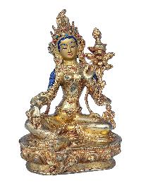 [21 Tara Set], Buddhist Handmade Statue, [face Painted], [stone Setting] And [gold Plated]