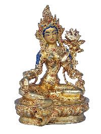 [21 Tara Set], Buddhist Handmade Statue, [face Painted], [stone Setting] And [gold Plated]