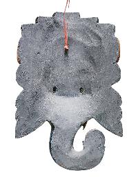 [ganesh Mask], Handmade Wooden Mask, Wall Hanging, [painted Blue], Poplar Wood