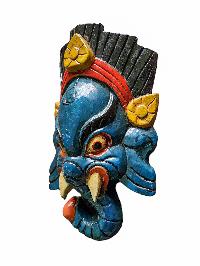 [ganesh Mask], Handmade Wooden Mask, Wall Hanging, [painted Blue], Poplar Wood