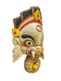 [ganesh Mask], Handmade Wooden Mask, Wall Hanging, [painted White], Poplar Wood