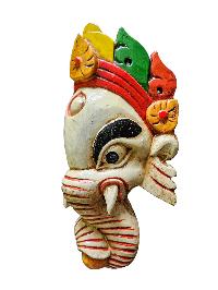 [ganesh Mask], Handmade Wooden Mask, Wall Hanging, [painted White], Poplar Wood