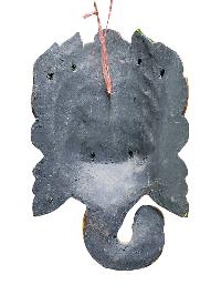 [ganesh Mask], Handmade Wooden Mask, Wall Hanging, [painted Yellow], Poplar Wood