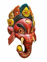 [ganesh Mask], Handmade Wooden Mask, Wall Hanging, [painted Red], Poplar Wood