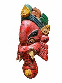 [ganesh Mask], Handmade Wooden Mask, Wall Hanging, [painted Red], Poplar Wood