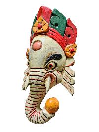 [ganesh Mask], Handmade Wooden Mask, Wall Hanging, [painted White], Poplar Wood