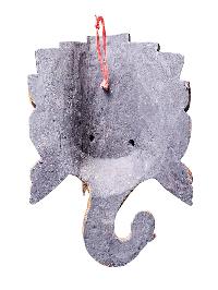 [ganesh Mask], Handmade Wooden Mask, Wall Hanging, [painted White], Poplar Wood
