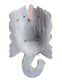 [ganesh Mask], Handmade Wooden Mask, Wall Hanging, [painted Green], Poplar Wood
