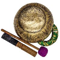 Singing Bowl, Buddhist Hand Beaten, With Fine Etching Carving Of Samadhi, [select Accessories]