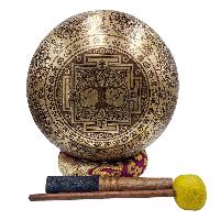 Singing Bowl, Buddhist Hand Beaten, With Fine Etching Carving Of Mandala, [sri Yantra]