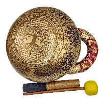 Singing Bowl, Buddhist Hand Beaten, With Fine Etching Carving Of Mandala, [sri Yantra]