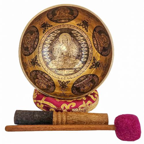 Singing Bowl, Buddhist Hand Beaten, With Fine Etching Carving, [shakyamuni Buddha]