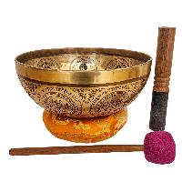 Singing Bowl, Buddhist Hand Beaten, With Fine Etching Carving Medicine Buddha, Thangka Color Painted, [select Accessories]