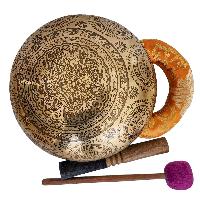 Singing Bowl, Buddhist Hand Beaten, With Fine Etching Carving Medicine Buddha, Thangka Color Painted, [select Accessories]