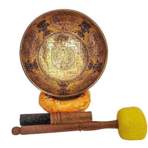 Singing Bowl, Buddhist Hand Beaten, With Fine Etching Carving, [medicine Buddha], [select Accessories]