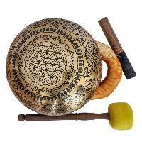 Singing Bowl, Buddhist Hand Beaten, With Fine Etching Carving, [medicine Buddha], [select Accessories]