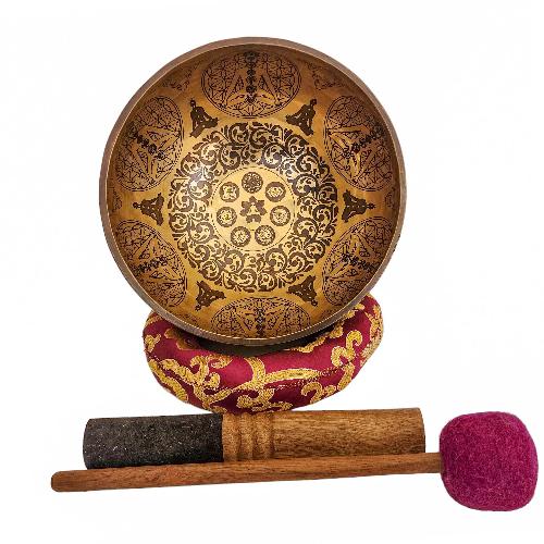 Singing Bowl, Buddhist Hand Beaten, With Fine Etching Carving, [samadhi], [select Accessories]