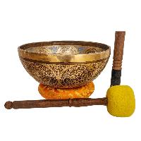 Singing Bowl, Buddhist Hand Beaten, With Fine Etching Carving, [shakyamuni Buddha], Thangka Color Painted, [select Accessories]