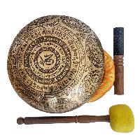Singing Bowl, Buddhist Hand Beaten, With Fine Etching Carving, [shakyamuni Buddha], Thangka Color Painted, [select Accessories]