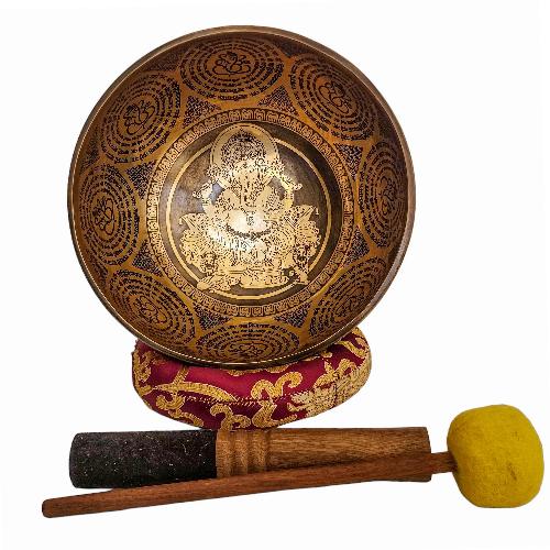 Singing Bowl, Buddhist Hand Beaten, With Fine Etching Carving, [ganesh], [select Accessories]