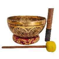 Singing Bowl, Buddhist Hand Beaten, With Fine Etching Carving, [ganesh], [select Accessories]
