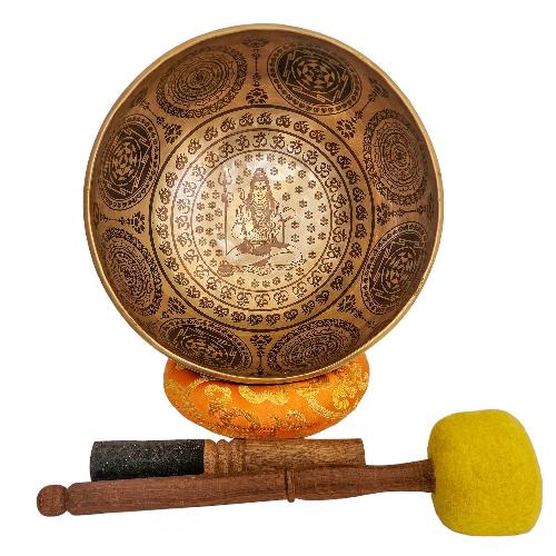 Singing Bowl, Buddhist Hand Beaten, With Fine Etching Carving, [shiva], [select Accessories]