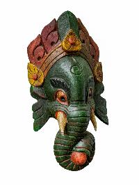 [ganesh Mask], Handmade Wooden Mask, Wall Hanging, [painted], Poplar Wood