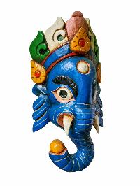 [ganesh Mask], Handmade Wooden Mask, Wall Hanging, [painted], Poplar Wood