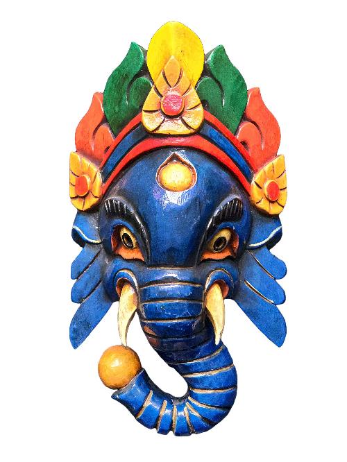 [ganesh Mask], Handmade Wooden Mask, Wall Hanging, [painted], Poplar Wood
