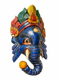[ganesh Mask], Handmade Wooden Mask, Wall Hanging, [painted], Poplar Wood