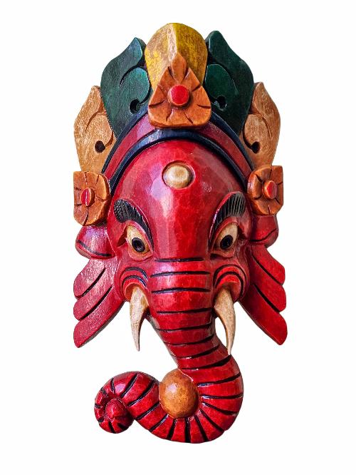 [ganesh Mask], Handmade Wooden Mask, Wall Hanging, [painted], Poplar Wood